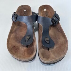 Biostep Women's Leather Thong Sandals Sz‎ 9 Cork Adjustable Buckle Made In Spain